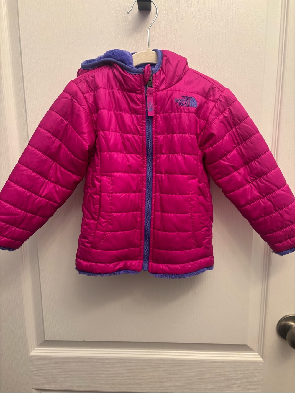 The North Face Reversible Hooded Jacket Girls Size 2T Pink Purple Fleece